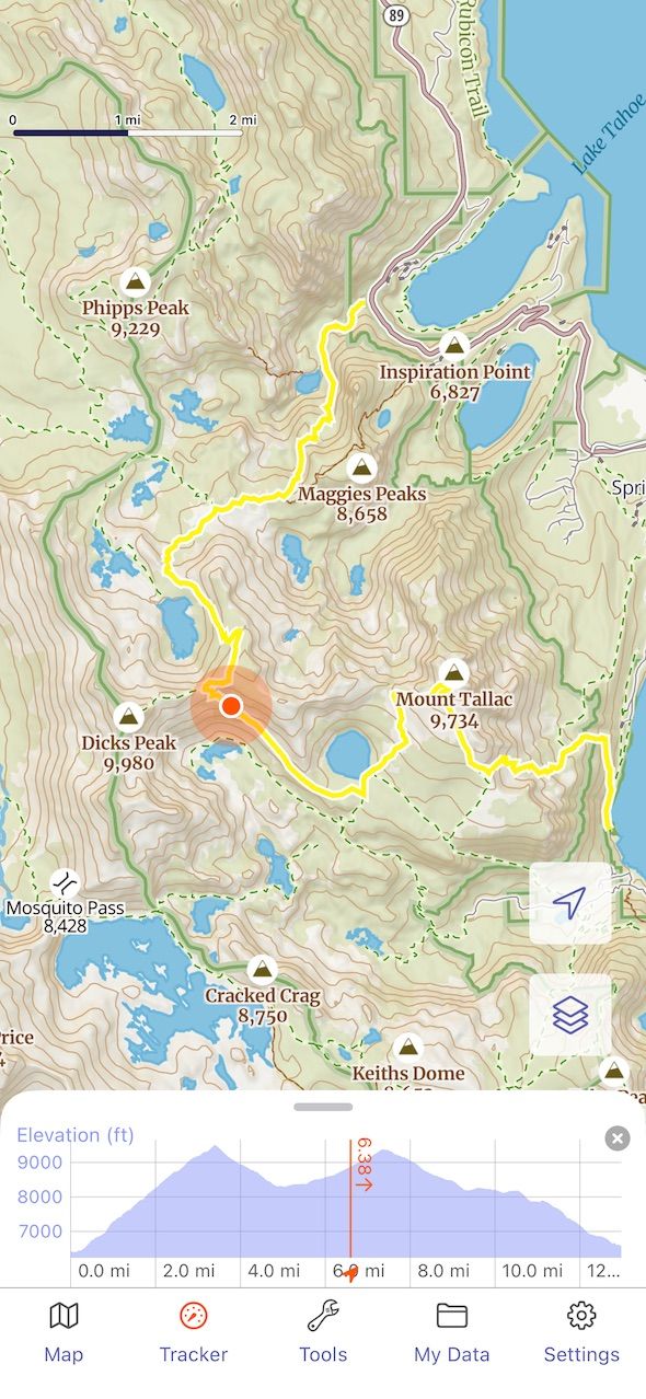 Navegando por una ruta con su perfil de elevación en la app Goat Maps